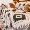Vintage bohemian style sofa cover, plush cotton velvet diamond universal slipcover - 180x130cm / Dark Gray
