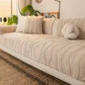 Thickened plush velvet sofa cushion beige stripe cozy warm living room slipcover slip-resistant - 70*70cm / Light Coffee