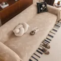 Chenille sofa cover throw blanket, solid color floral jacquard couch towel with chic tassels. - 180x130 (Small Single Seater) / Khaki