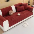 Premium plush crystal velvet sofa cover set, anti-slip living room seat cushion in red and white. - 70*70 [For Armrest/Backrest] / Wave Shadow Sofa Pad BC - Wine Red