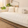Thickened plush sofa cover off-white wavy stripe slipcover for living room home decor - 70*70 cm (Suitable for Armrest/Backrest) / White