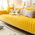 Thickened velvet plaid sofa cover, yellow couch cushion slipcover for living room. - 70x70cm / Yellow