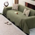 Grüner Jacquard Sofabezug mit Fransen, langlebiger einteiliger Universalschoner für Sofa. - 180x460cm Übergroßer Dreisitzer / Grün