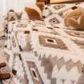 Bohemian style sofa cover in cozy cotton velvet with diamond pattern. Variant style. - 180x130cm / Dark Coffee