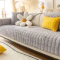 Grey quilted plush sofa cover, thickened winter couch mat variant, cozy living room decor. - 70x70cm / Light Gray