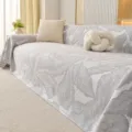 Grey leaf jacquard sofa blanket, boho breathable slipcover and furniture protector. - Custom Sofa Towel 1m / Banana Leaf Pattern - Light Grey