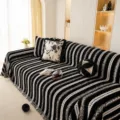 Black and white striped chenille sofa cover with exquisite tassels for modern living room decor. - Wheat Ear - Black