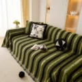 Green Black Striped Chenille Sofa Cover With Fringe Woven Blanket Couch Protector - Wheat Ear - Green