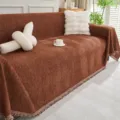 Chenille Sofa Cover Brown Solid Color Anti-Scratch Universal All-Cover Couch Blanket - Set Two: 180x280cm + 180x300cm / Chocolate