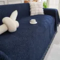 Solid color chenille sofa cover in navy blue, universal four-season protective blanket. - Set Two: 180x280cm + 180x300cm / Navy Blue