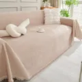 Solid color chenille sofa cover universal anti-scratch slipcover for living room decor - Set Two: 180x280cm + 180x300cm / Khaki