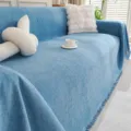 Comfortable solid blue chenille sofa cover blanket anti-scratch all-inclusive slipcover - Set One: 180x260cm + 180x300cm / Light Blue
