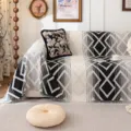 Copridivano in ciniglia geometrico nordico, motivo a rombi bianco e nero, antipolvere. - Asciugamano per Divano Stile Inseguimento della Luce / 180*130 / Nero