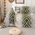 Copridivano in Ciniglia Geometrico Nordico Fantasia Verde Coperta Antipolvere Variante - Asciugamano per Divano Stile Inseguimento della Luce / 180*130 / Verde