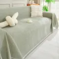 Solid color chenille sofa cover in sage green variant, modern protective furniture slipcover. - Set One: 180x260cm + 180x300cm / Sage Green