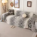 Grey and white geometric chenille sofa cover throw blanket, modern minimalist style slipcover. - 180x300cm / Gray