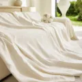 Beige leaf jacquard sofa cover, three-layer gauze blanket slipcover for all seasons. - 230x340 / Beige
