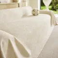 Beige palm leaf jacquard sofa cover, breathable three-layer gauze throw blanket for living room decor. - Jungle Jacquard / 115*70 (Baby Blanket) / Beige