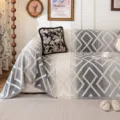 Fodera per divano in ciniglia geometrica nordica variante grigia e bianca per soggiorno - Asciugamano per Divano Stile Inseguimento della Luce / 180*130 / Grigio