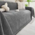 Solid color chenille sofa cover blanket with fringe, universal dustproof slipcover for living room. - Set One: 180x260cm + 180x300cm / Dark Gray