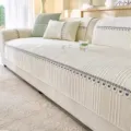 Cream white cooling ice silk sofa cover, pleated anti-slip couch cushion slipcover - 70x70 / Beige