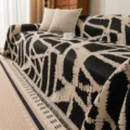 Funda de sofá de chenilla en color negro y beige con diseño geométrico para el salón - 180x90cm / Negro