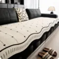 French luxury black white stripe wave chenille sofa cover beige living room slipcover - 70*70 / Beige