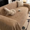 Dikke effen minimalistische katoenen fluwelen bankhoes met getextureerde patroonvariant keuze. - 180x90cm / Khaki