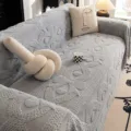 Dikke effen grijze chenille bankhoes, gestructureerde gebreide bankbeschermer voor de woonkamer. - 180x90cm / Lichtgrijs