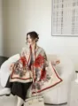 Winter Damen Luxus Jacquard Schal warm verdickt Blumenmuster vielseitig Oversize Tuch - Rote Pfingstrose