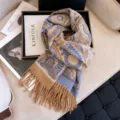 Gemütlicher Damen Jacquard Schal im Winter Fransen dick warmer Vintage Paisley Design Schal - Khaki Blau