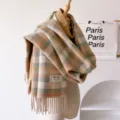 Cozy winter plaid tassel scarf detail, featuring classic checkered pattern and soft warm fabric. - Macaron Fringed Plaid / 195*65cm