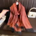 Long imitation silk scarf with chic black border, lightweight and elegant for sun protection. - Tomato Red