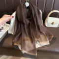 Elegant brown shimmering long silk scarf for women, lightweight fashion shawl wrap. - Brown