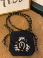 Navy blue embroidered drawstring crossbody bag with stylish horse motifs and durable ropes. - Navy Wanlima Horse