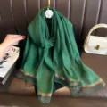 2024 new shimmering green silk scarf lightweight long beach shawl elegant sun protection wrap - Green