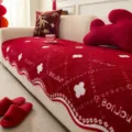 Red wave patterned textured sofa cover grid plush seat cushion with cozy home design variant - 45*45 Pillowcase / Bright Red