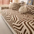 Retro Jacquard Soft Cotton Velvet Sofa Cover Brown Geometric Plush Slipcover Winter Warm - 70x70 / Oscar - Dark Coffee