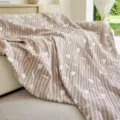 Beige leaf pattern three-layer gauze throw blanket, soft breathable summer cooling blanket. - Light Mocha / 115x70cm (Baby Blanket)