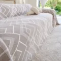 Beige geometric sofa cover blanket breathable three-layer gauze throw for living room decor - 115x70cm (Baby Blanket) / Light Mocha