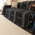 French chenille sofa cover, black bohemian geometric diamond pattern, chic tassel fringe decor. - 180*130 / Black