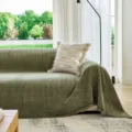 Grüner Chenille Sofabezug Sofadecke mit Fransen, skandinavischer Sofaschoner Wohnzimmer - 180x130cm / Hellgrün