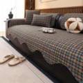 Retro plaid sofa cover quilted cotton couch cushion protector slipcover variant brown blue - 70*70cm / Blue