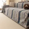 Chenille sofa cover French style geometric pattern variant with fringe design for living room - 180*130 / Gray