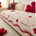 Cloud texture sofa cover, red checkered design with wavy braided edge, soft fabric slipcover. - 45*45 Pillowcase / Red