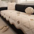 Cloud textured sofa cushion cover with wavy scalloped edge, anti-slip grid design, cozy home decor - 45*45 Pillowcase / Coffee