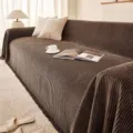 Cozy brown chenille sofa cover with fringe texture, universal fit for living room decor. - 180x130cm / Dark Coffee