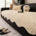 Fundas de sofá felpa cálida invierno estilo crema cojín texturizado antideslizante para salón - 90x260cm / Blanco