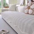 Textured ribbed sofa cushion cover in solid beige, soft thick plush wave edge seat mat style. - 70*70 / Gray