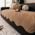 Cojín de sofá de felpa texturizada marrón, funda de invierno cálida y gruesa para la sala. - 90x260cm / Café